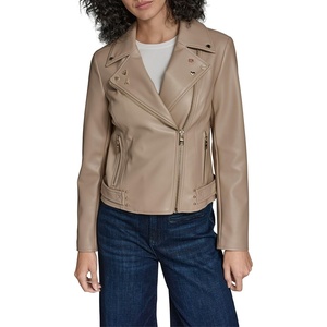 image:imageKARL LAGERFELD Womens Moto Jacket With StudsLatte