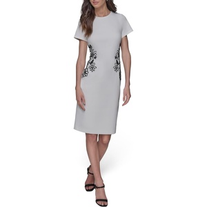 image:imageKARL LAGERFELD Womens Short Sleeve Crew Neck Scuba Crepe Midi DressSoft White Black