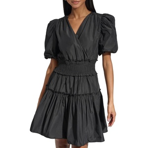 image:imageKARL LAGERFELD Womens Short Sleeve VNeck Taffeta DressBlack