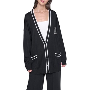 image:imageKARL LAGERFELD Womens Varsity Cardigan With Patch SweaterBlackSoft White