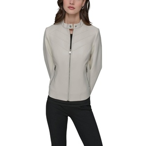 image:imageKARL LAGERFELD Womens Zip Front Faux Leather JacketIvory