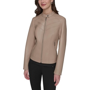 image:imageKARL LAGERFELD Womens Zip Front Faux Leather JacketLatte
