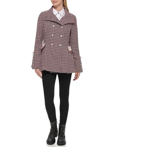 image:imageKARL LAGERFELD womens Legacy Military Long Wool CoatPleated Red Multi