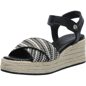 image:imageKarl Lagerfeld Paris Womens Celest Ankle Strap Wedge Espadrille SandalBlackCream