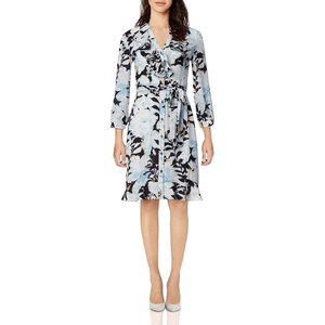image:imageKarl Lagerfeld Paris Womens VNeck Ruffle DressHeritage Blue Multi