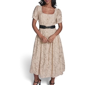 image:imageKarl Lagerfeld Womens Belted Puff Sleeve Dress with Lace FloralFrench Beige