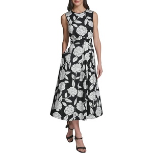 image:imageKarl Lagerfeld Womens Button Up Collared Belted Shirt DressBlackSoft White Multi