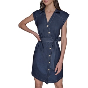 image:imageKarl Lagerfeld Womens Buttons Down Front Denim Self Tie Belt DressIndigo