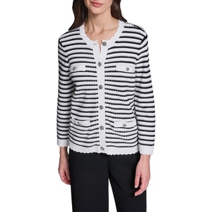 image:imageKarl Lagerfeld Womens Cardigan Button Front Stripe SweaterSoft WhiteBlack