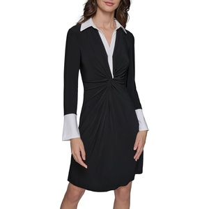 image:imageKarl Lagerfeld Womens Collared Contrast Butttoned Long Sleeve DressBlack Soft White