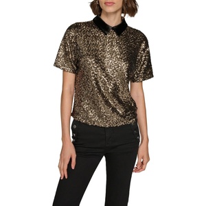 image:imageKarl Lagerfeld Womens Collared Sequin TopWhiteWave Blue
