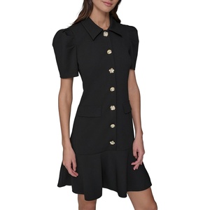 image:imageKarl Lagerfeld Womens Collared Short Puffed Sleeve Above the Knee Sheath DressBlack