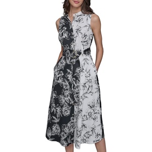 image:imageKarl Lagerfeld Womens Collared Sleeveless Fun Midi DressBlackSoft White MultiSoft White Black Multi