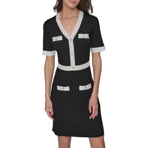 image:imageKarl Lagerfeld Womens Contrasting Colors Knit Buttons Aline DressBlackSoft White