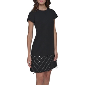 image:imageKarl Lagerfeld Womens Crew Neck Twist Front Scuba Crepe DressBlack