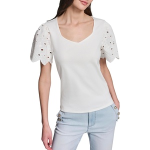 image:imageKarl Lagerfeld Womens Eyelet Sleeves Dainty BlouseSoft White