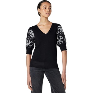image:imageKarl Lagerfeld Womens Floral Short Sleeve SweaterBlack