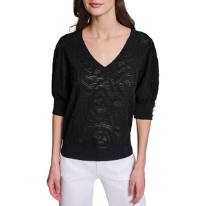 image:imageKarl Lagerfeld Womens Flower Detail VNeck SweaterBlack