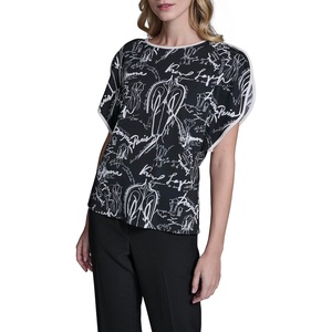 image:imageKarl Lagerfeld Womens Flutter Short Sleeve Printed BlouseBlackBisque Multi