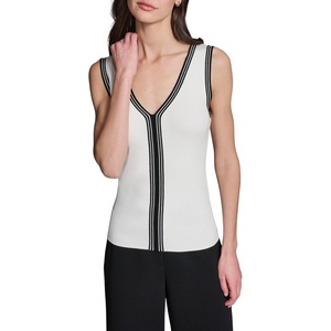 image:imageKarl Lagerfeld Womens Layering Piece VNeck Black and White SweaterSoft WhiteBlack