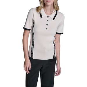 image:imageKarl Lagerfeld Womens Logo Collared Neck Polo SweaterBisqueBlack
