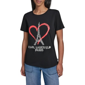 image:imageKarl Lagerfeld Womens Logo Heart of Eiffel Tower Paris Theme TShirtBlack