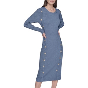 image:imageKarl Lagerfeld Womens Long Sleeve Button Detail Ankle Length Essential DressGlacier BlueNaval Academy