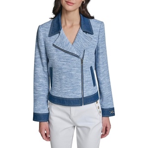 image:imageKarl Lagerfeld Womens Long Sleeve Collared Denim Tweed JacketLight Blue Multi