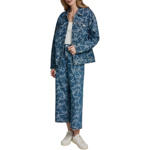 image:imageKarl Lagerfeld Womens Long Sleeve Collared Neck Bow Jacquard Denim JacketMedium Indigo