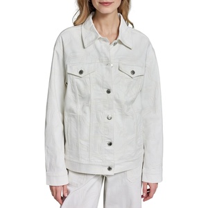 image:imageKarl Lagerfeld Womens Long Sleeve Collared Neck Bow Jacquard Denim JacketWhite Denim