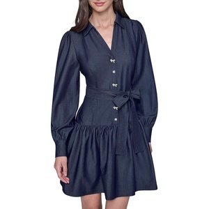 image:imageKarl Lagerfeld Womens Long Sleeve Collared Tie Waist DressIndigo
