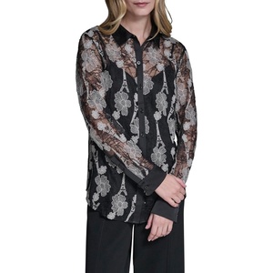 image:imageKarl Lagerfeld Womens Long Sleeve Collared Whimsical All Over Floral Lace Button DownBlackBisque