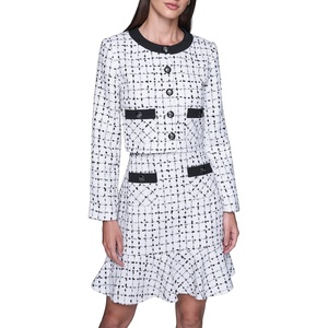 image:imageKarl Lagerfeld Womens Long Sleeve Contrast Grid Cropped Two Pockets Tweed JacketSoft White Black