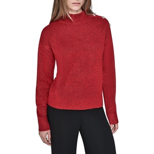 image:imageKarl Lagerfeld Womens Long Sleeve Mock Neck Crystal Button SweaterAdmiral Red