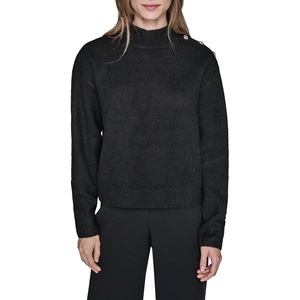 image:imageKarl Lagerfeld Womens Long Sleeve Mock Neck Crystal Button SweaterBlack