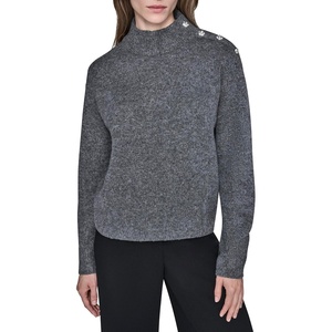 image:imageKarl Lagerfeld Womens Long Sleeve Mock Neck Crystal Button SweaterDusk Grey Heather