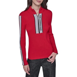 image:imageKarl Lagerfeld Womens Long Sleeve Mock Neck Logo Tape Zip Up SweaterAdmiral Red