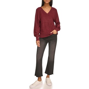 image:imageKarl Lagerfeld Womens Long Sleeve Sparkle SweaterPort WineBlack