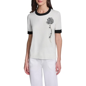 image:imageKarl Lagerfeld Womens Pearl Detail Sequin Flower SweaterSoft WhiteBlack