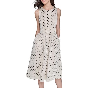 image:imageKarl Lagerfeld Womens Polka Dot Print Sleeveless Midi Dress with PocketsOyster Gray Black