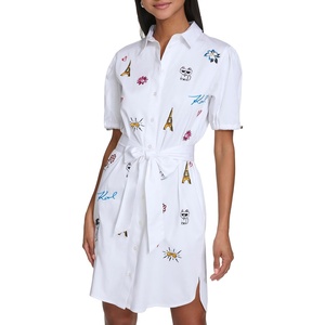 image:imageKarl Lagerfeld Womens Poplin Shirt Dress with Tie WaistWhiteBlithe Bl Multi