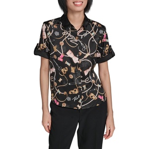 image:imageKarl Lagerfeld Womens Printed Camp Shirt with Sewing ThemeBlack Combo