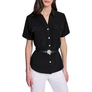 image:imageKarl Lagerfeld Womens Rosette Belt Short Sleeve BlouseBlack
