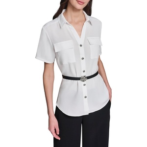image:imageKarl Lagerfeld Womens Rosette Belt Short Sleeve BlouseSoft White