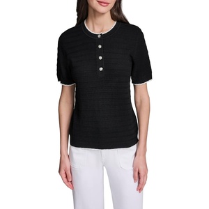 image:imageKarl Lagerfeld Womens Rosette Buttons Crew Neck SweaterBlackSoft White