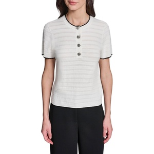 image:imageKarl Lagerfeld Womens Rosette Buttons Crew Neck SweaterSoft WhiteBlack