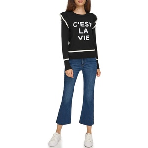 image:imageKarl Lagerfeld Womens Ruffle Sleeve Graphic SweaterBlack