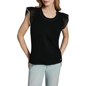 image:imageKarl Lagerfeld Womens Ruffle Sleeve Lightweight Dainty BlouseBlack