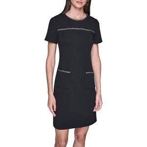 image:imageKarl Lagerfeld Womens Short Sleeve Chain Trims Scuba Crepe Shift DressBlack