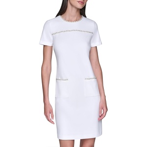 image:imageKarl Lagerfeld Womens Short Sleeve Chain Trims Scuba Crepe Shift DressSoft White
